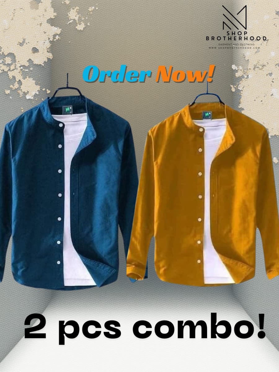 2 Pcs Casual Shirt Combo- Yellow, Blue